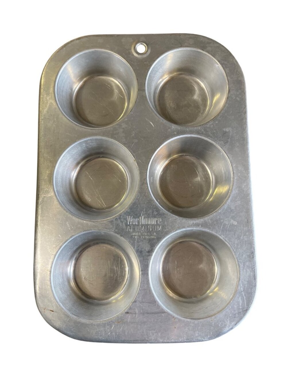 Vintage Worthmore Aluminum Muffin Pan 6 Cup Made in USA Cupcake Baking Tin Used